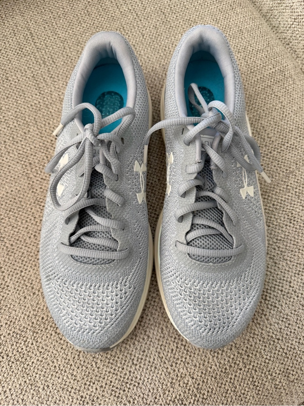 Under Armour Women's Light Gray Knit Training Sneakers with Teal Insole